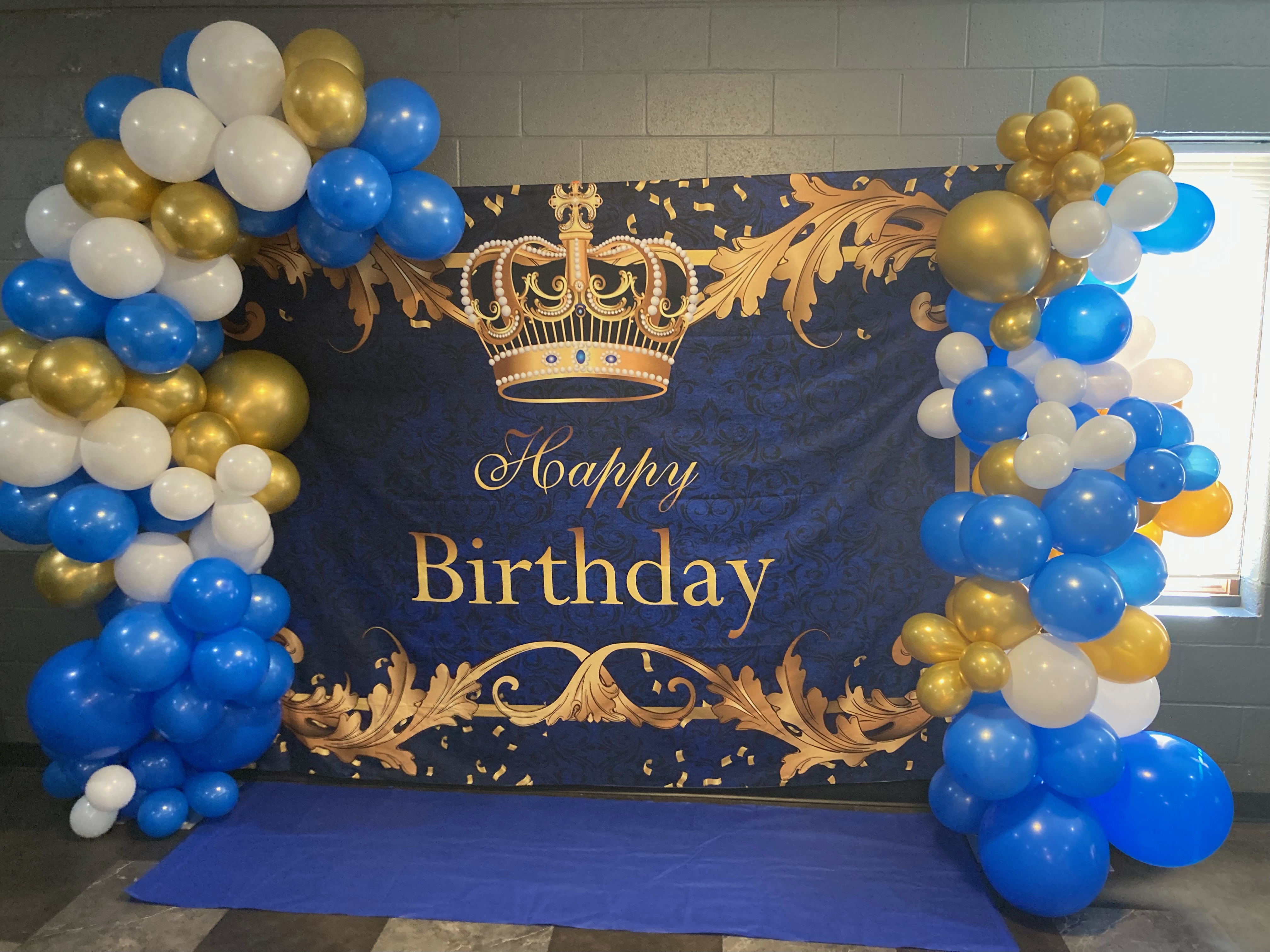 Happy Birthday Backdrop with Balloon Columns