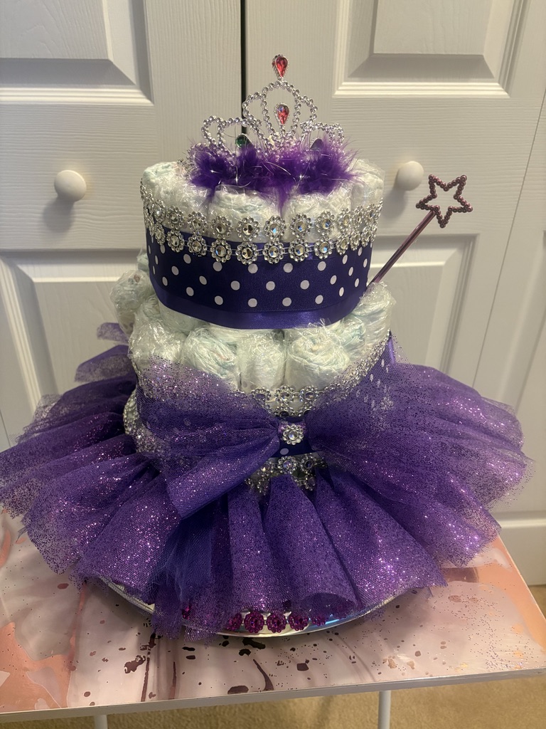 Purple Tutu Princess Diaper Cake with Tiara and Wand